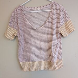 prAna Top Women’s Medium V Neck Striped Short Sleeve Casual Yoga